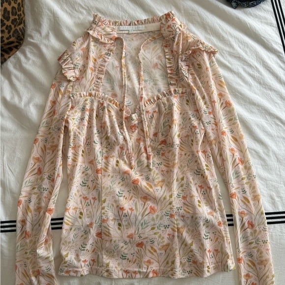 More to Come- Revolve Floral Mesh Longsleeve Tie Blouse - Picture 8 of 9